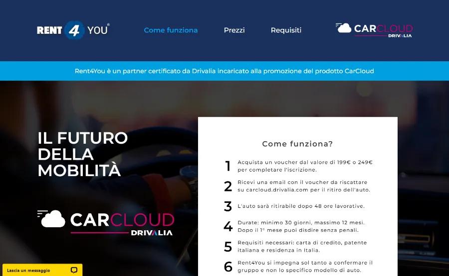 Progetto realizzato da AMAWEB per Carcloud Rent4You