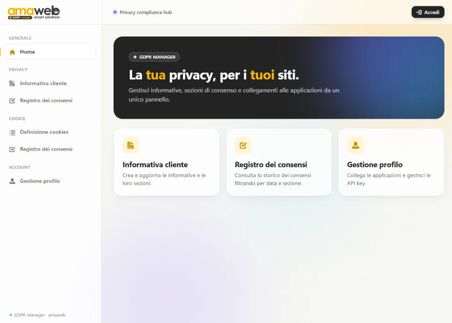 Progetto realizzato da AMAWEB per GDPR Management
